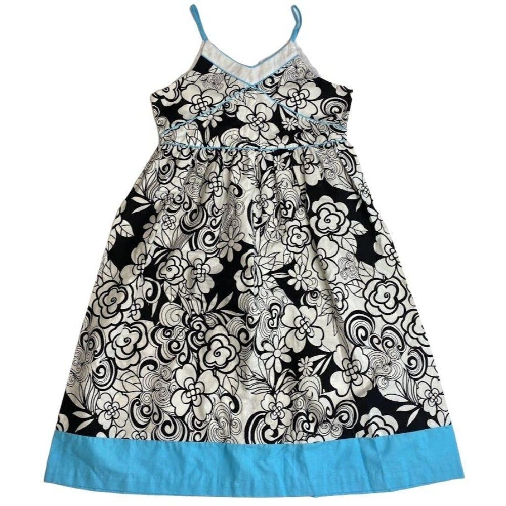 Girls Bonnie Jean Black White Blue Floral Sleeveless Dress Sz 16 NEW